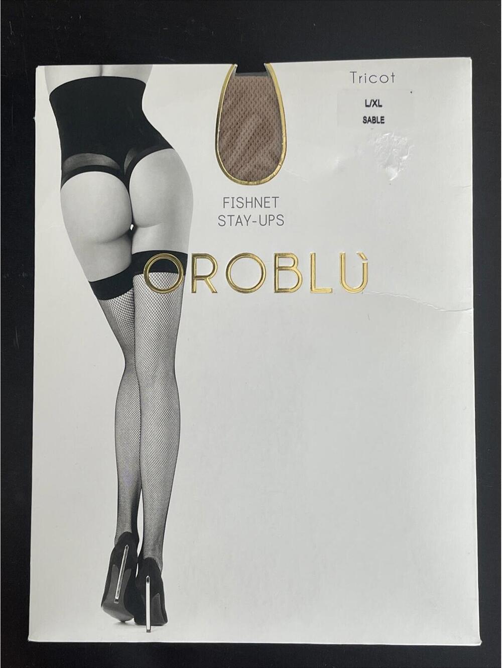 New OROBLU Tricot Fishnet Stay Ups Stockings Size L / XL Sable